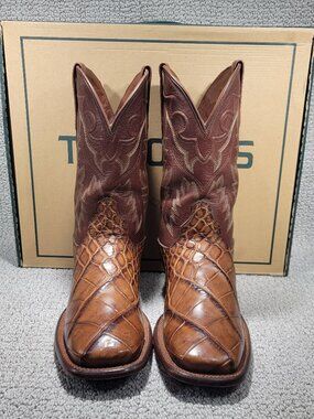 Tecovas Men's Size 9D Cognac Caiman Skin Leather Cowboy Western Pull-on Boots